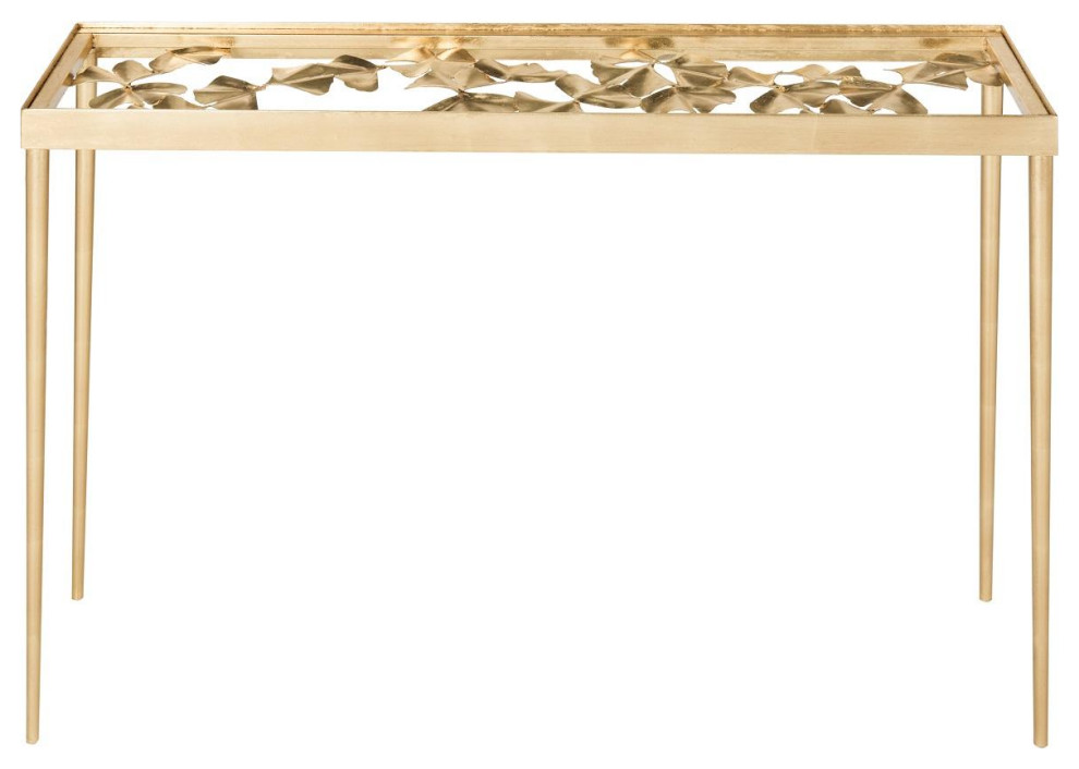 Dot Ginko Leaf Console Gold Leaf   Midcentury   Console Tables   by Peachtree Fine Furniture  Houzz