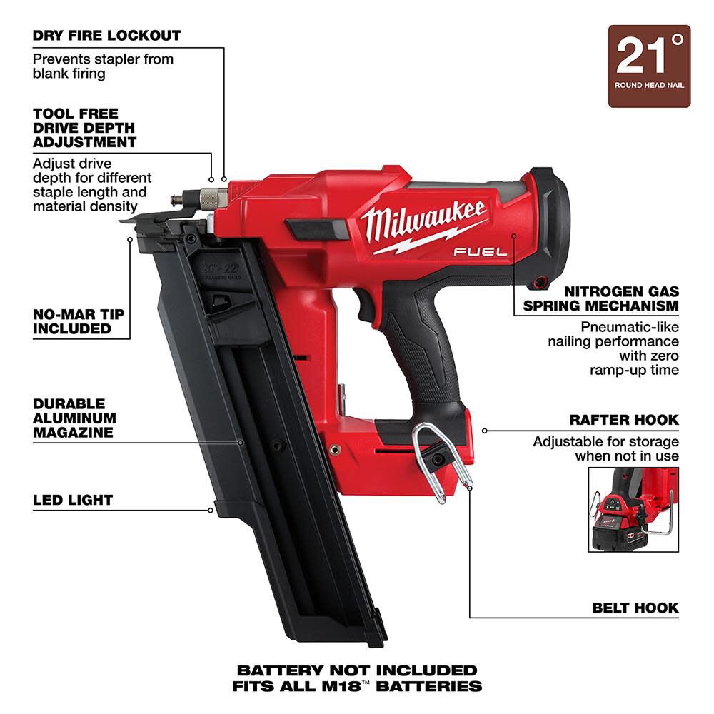 Milwaukee M18 FUEL 21 Degree Framing Nailer 2744-20 from Milwaukee