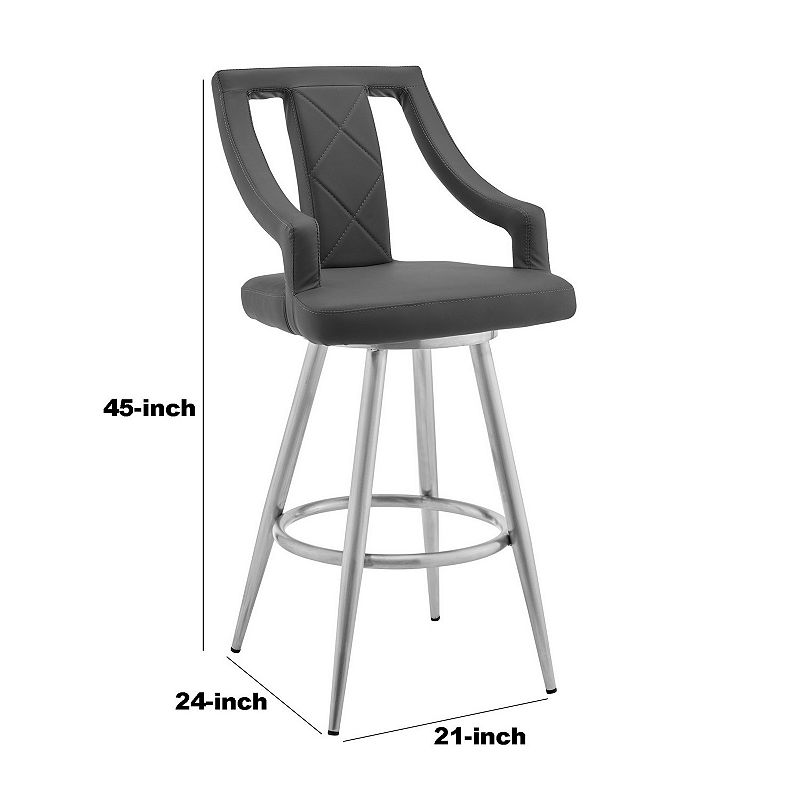 Maxen 30 Gray Faux Leather and Brushed Stainless Steel Swivel Bar Stool