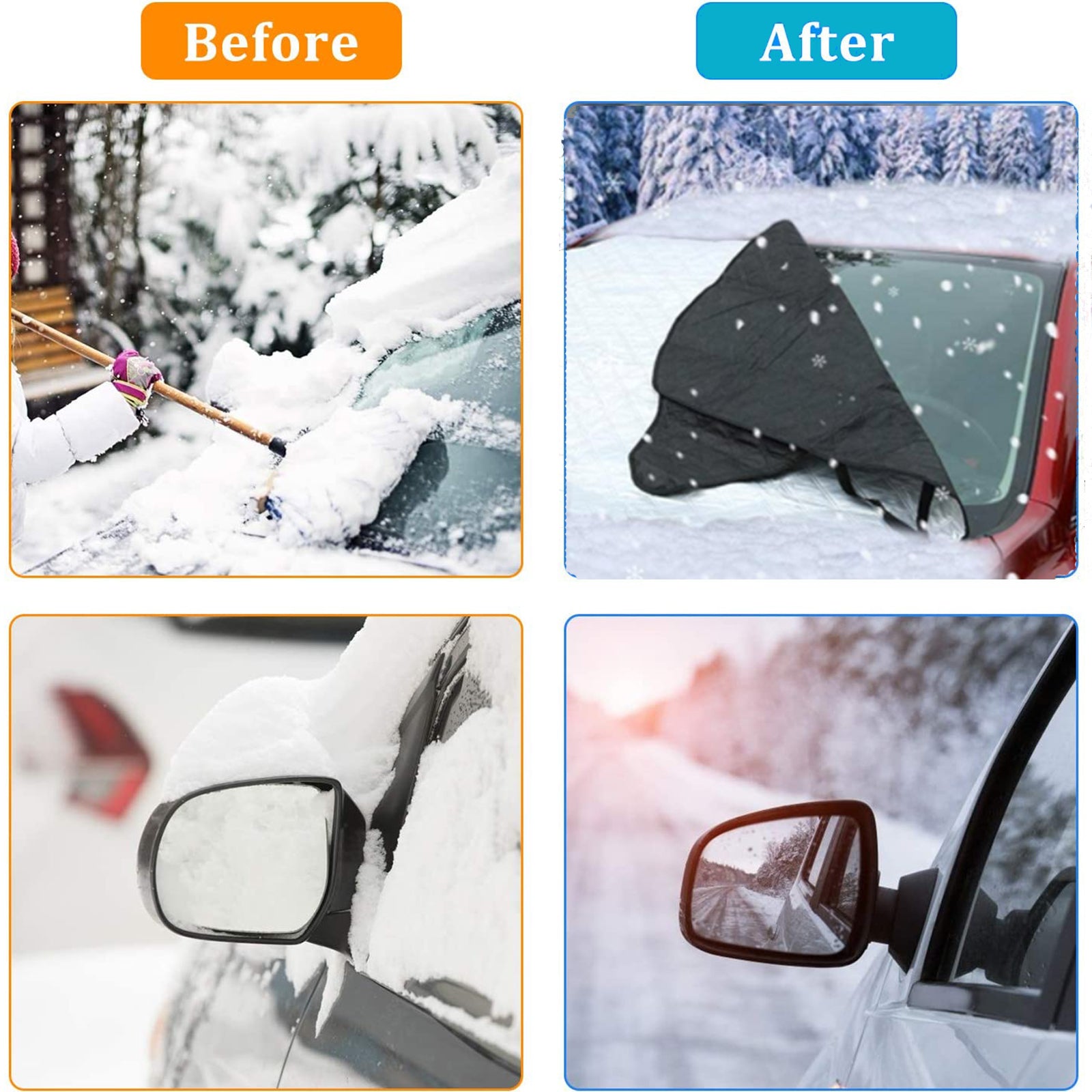 CGACOL Car Windshield Snow Cover Windshield Winter Cover Large 5 Layers Thickness Snow Protector Covers Sun Shade with Side Mirrors Cover for Snow Ice Sun Frost Protection， 63