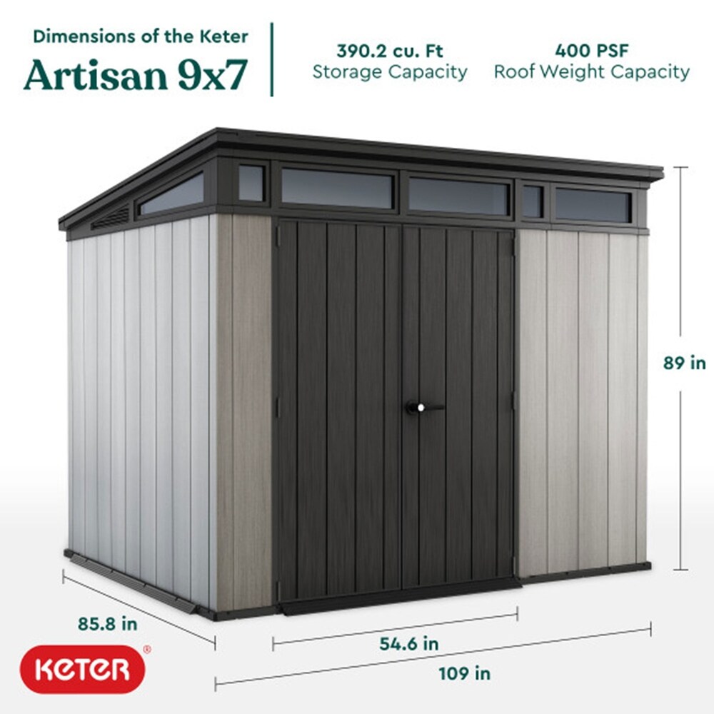 Keter Artisan 9x7 Foot Large Outdoor Shed with Floor with Modern Design  Grey   374