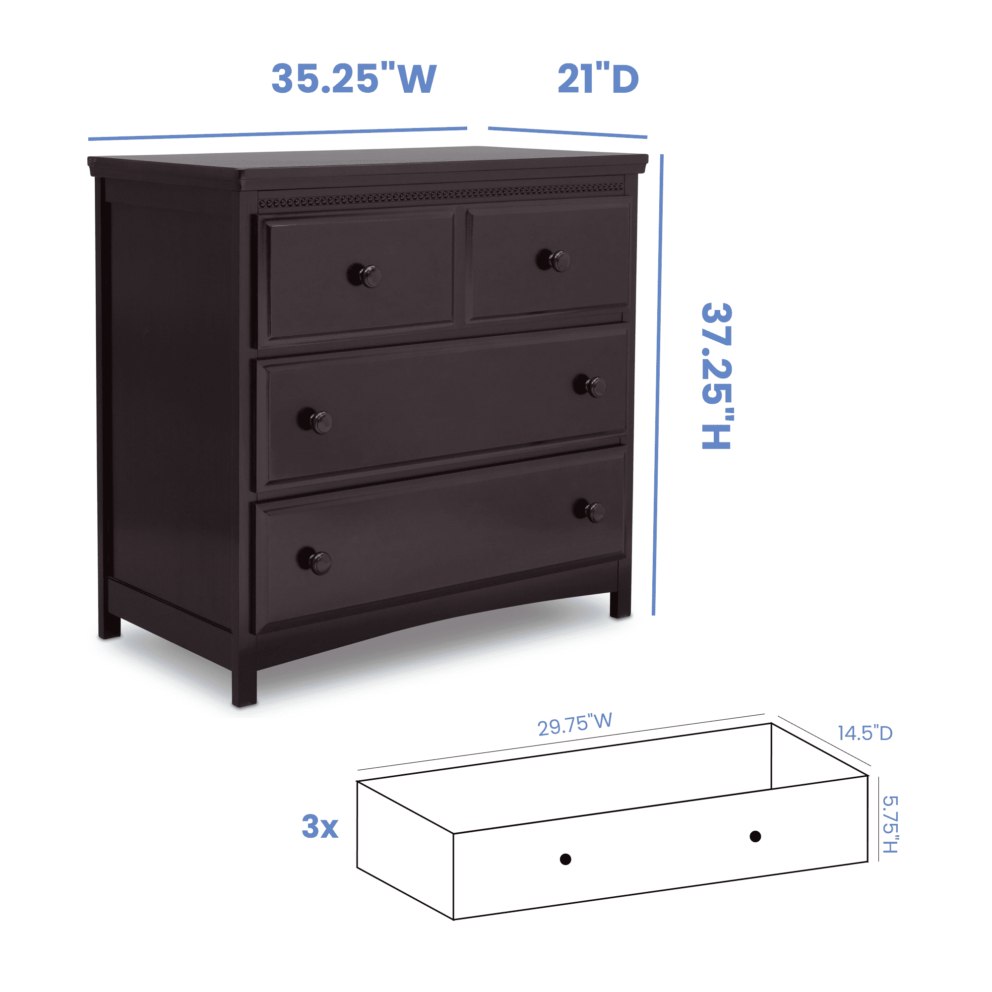 Delta Children Waverly 3 Drawer Dresser with Changing Top, Dark Chocolate