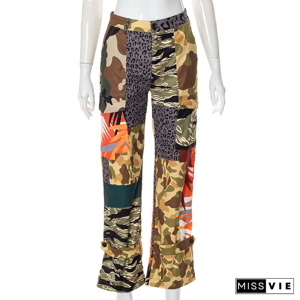 High Waist Straight Pockets Camouflage Pants