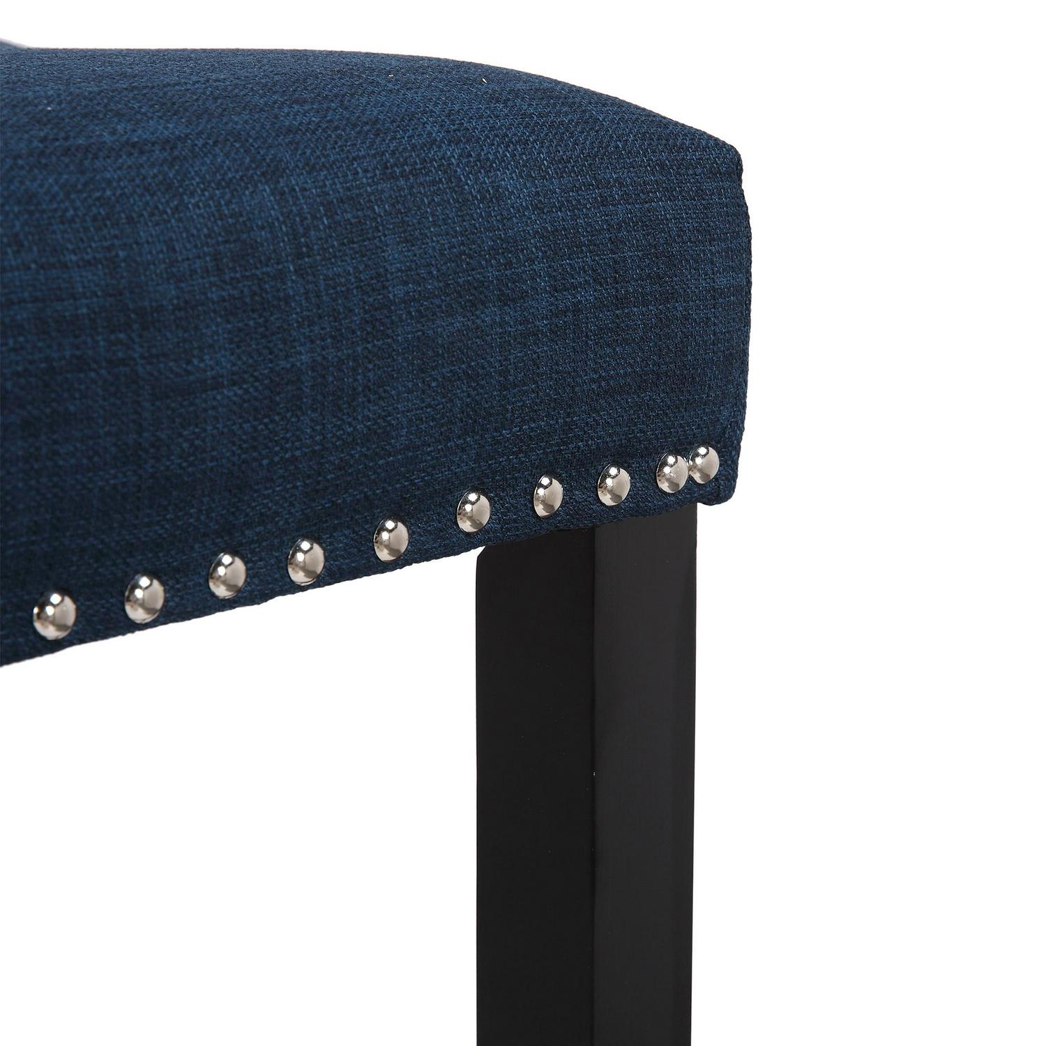 Westin Outdoor Yazan 24 Upholstered Bar Stool with Nail Head Trim (Set of 2)， Black/Navy Blue