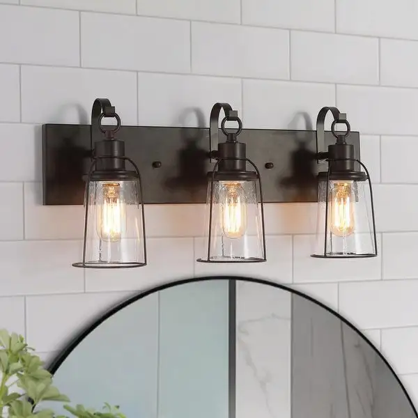 Farmsy Modern Farmhouse 3-Light Linear Glass Bathroom Vanity Lights Industrial Metal Wall Sconces - L22