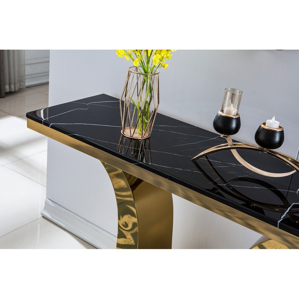 Gray Modern Marble Console Table with Gold Finished U Shape Stainless Steel Base: Versatile and Durable