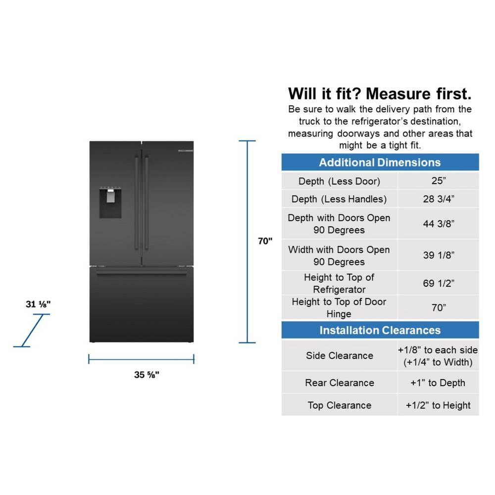 Bosch 500 Series 36 in. 22 cu. ft. Smart Counter Depth French Door Refrigerator in Black Stainless Steel Internal Water  Ice B36CD50SNB