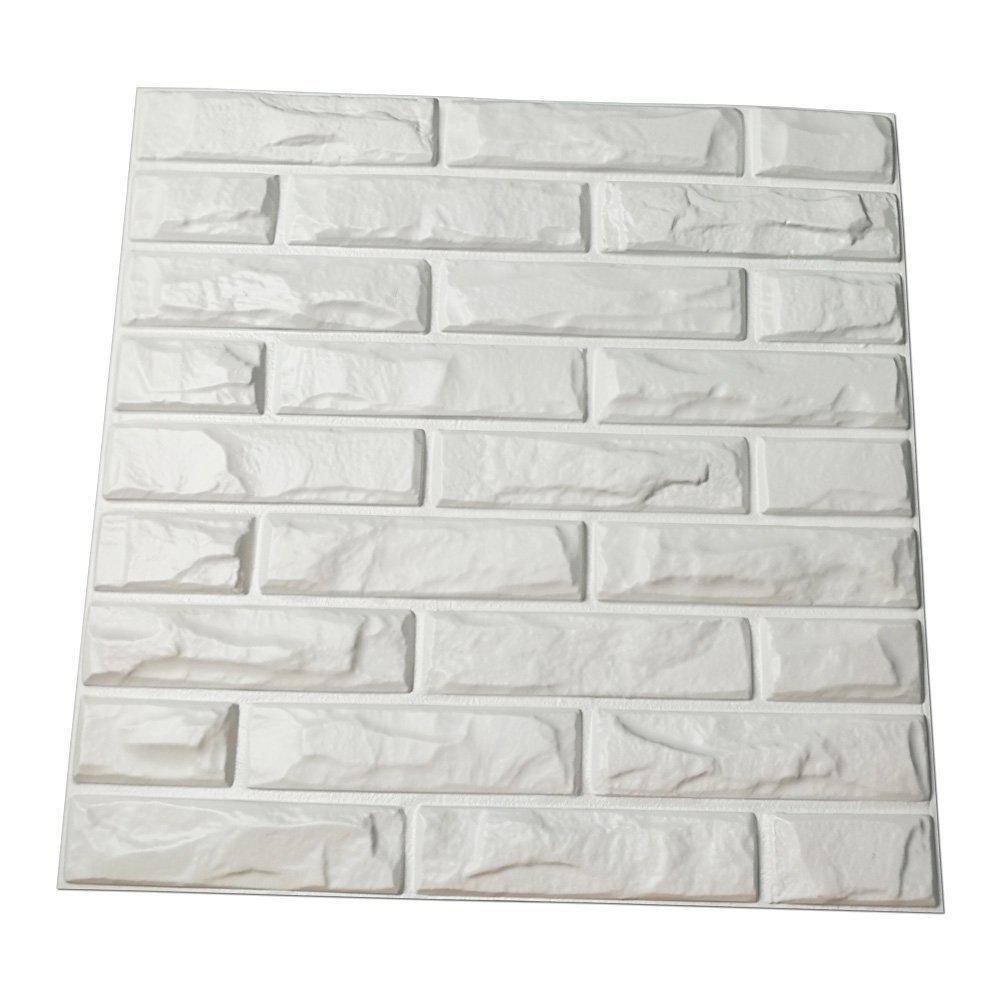 Art3dwallpanels 19.7 in. x 19.7 in. White PVC 3D Wall Panels Brick Wall Design (12-Pieces) A10hd039