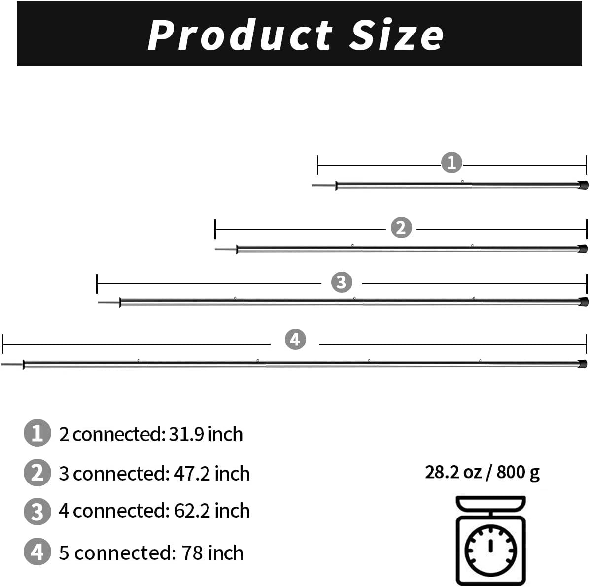 SAN LIKE Tent Pole 78 Inches Telescopic Adjustable tarp Poles for Camping Canopy Awning Shelter Backpacking Hiking Halloween Christmas Gifts-(Adjustable Length - Steel)