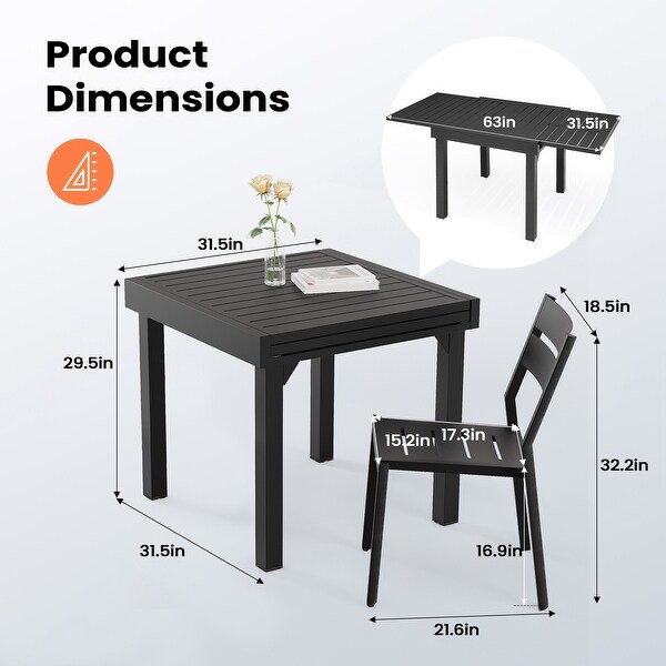 3/5/7 Pieces Patio Dining Set Expandable Dining Table with Stackable Aluminum Chairs