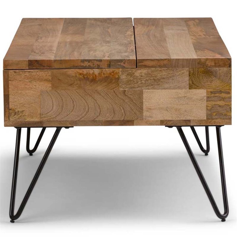 Hunter SOLID MANGO WOOD and Metal 48 inch Wide Rectangle Industrial Lift Top Coffee Table in Natural