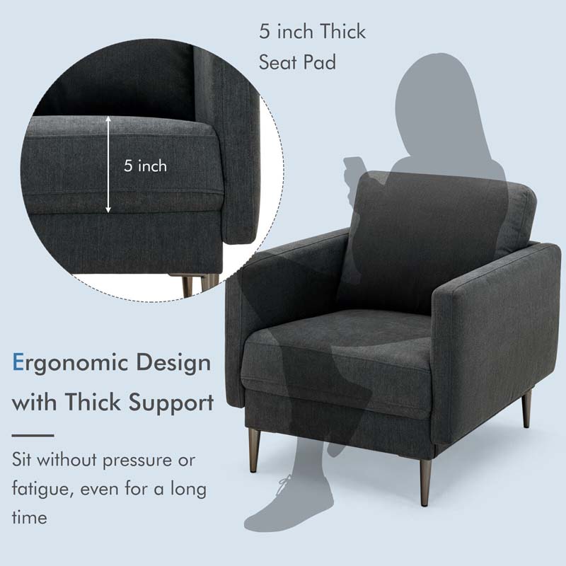 Modern Accent Chair Upholstered Armchair Single Sofa Couch with Removable Cushions & Solid Metal Legs