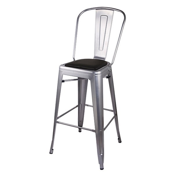 30 Inch High Back Metal Stool Chair with Vegan Leather， Silver - Overstock - 37851916