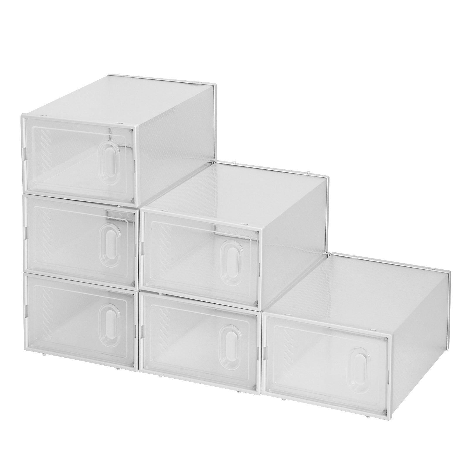 Ktaxon 6 PCS DIY Multipurpose Shoe Storage Boxes and Bins Container Toy Boxes Organizer White with Clear Lid for Closet Entryway Kitchen Home, Foldable Stackable, Soft Plastic