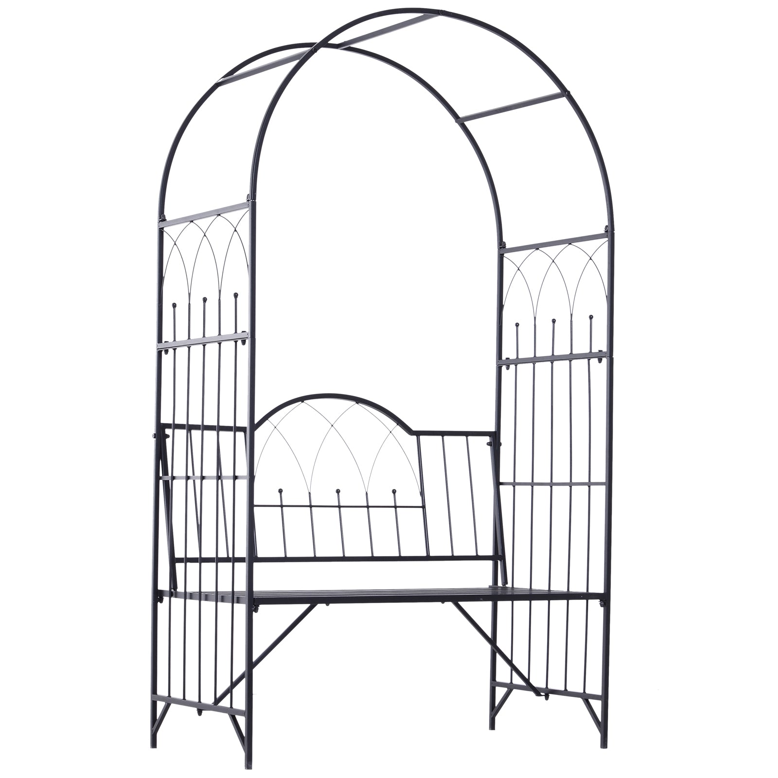 43” Steel Metal Outdoor Garden Arbor Arch with Bench Seat - Black