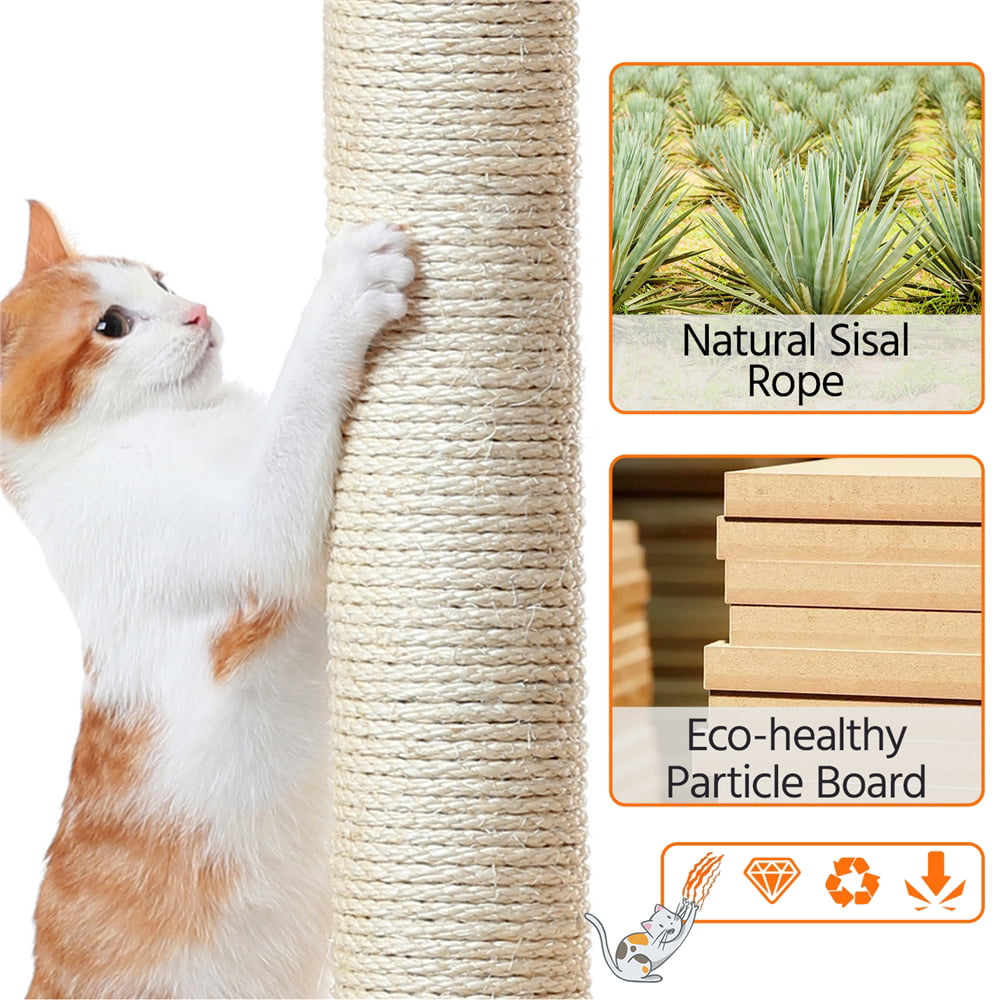 Topeakmart 62.2'' Multi Level Cat Tree Scratching Post Tower with 2 Condos and 2 Foam-Padded Perches and Fur Ball， Light Gray