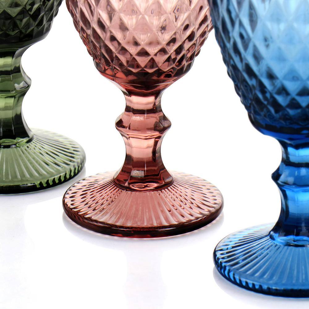 GIBSON HOME Rainbow Hue Assorted Colors 4-Piece Glass Goblet Set 985117470M