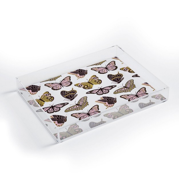 Jessica Molina Texas Butterflies Blush And Gold Acrylic Tray Deny Designs