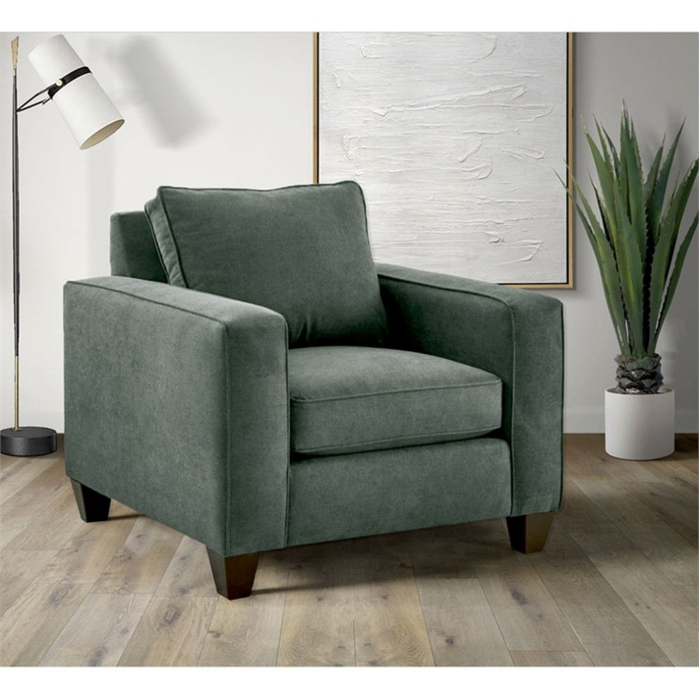 Picket House Furnishings Boha 38 quotW Wood  ampFabric Accent Chair in Jessie Charcoal   Transitional   Armchairs And Accent Chairs   by Homesquare  Houzz