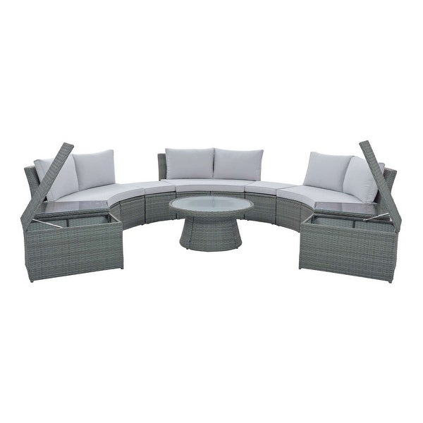 10-Piece Outdoor Sectional Half Round Patio Rattan Sofa Set - Overstock - 37386487