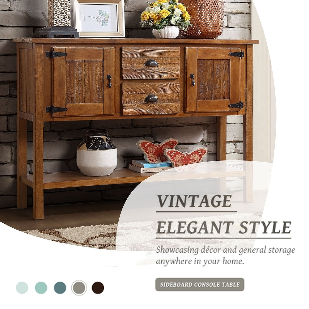 Wood Sideboard Console Table with 2 Drawers and Cabinets and Bottom Shelf  Retro Style Storage Dining Buffet Server Cabinet