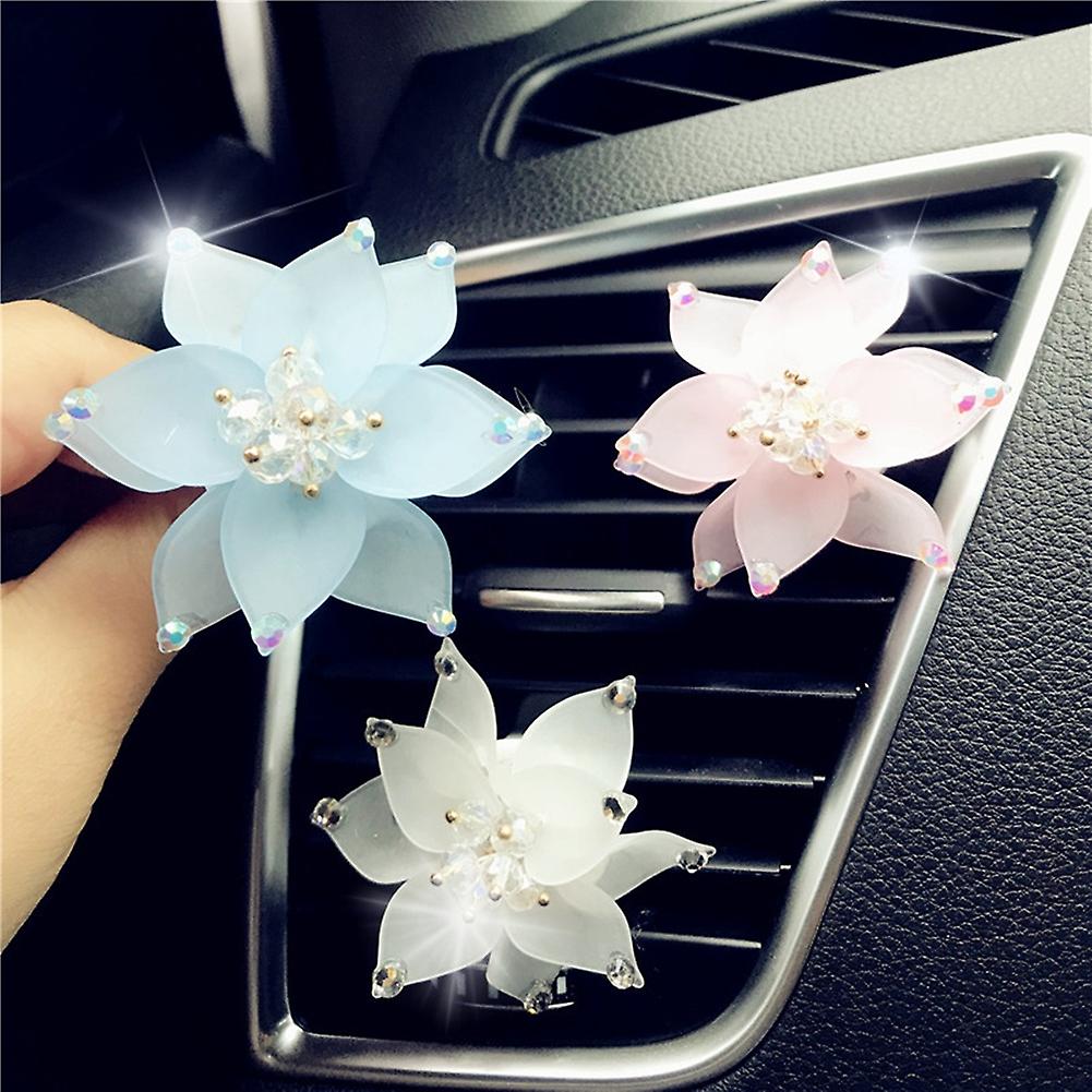 Bling Car Aromatherapy Vent Clip Crystal Lotus Flower Shape Car Air Outlet Freshener Perfume Clip Aroma Diffuser Decor For Women Girls White