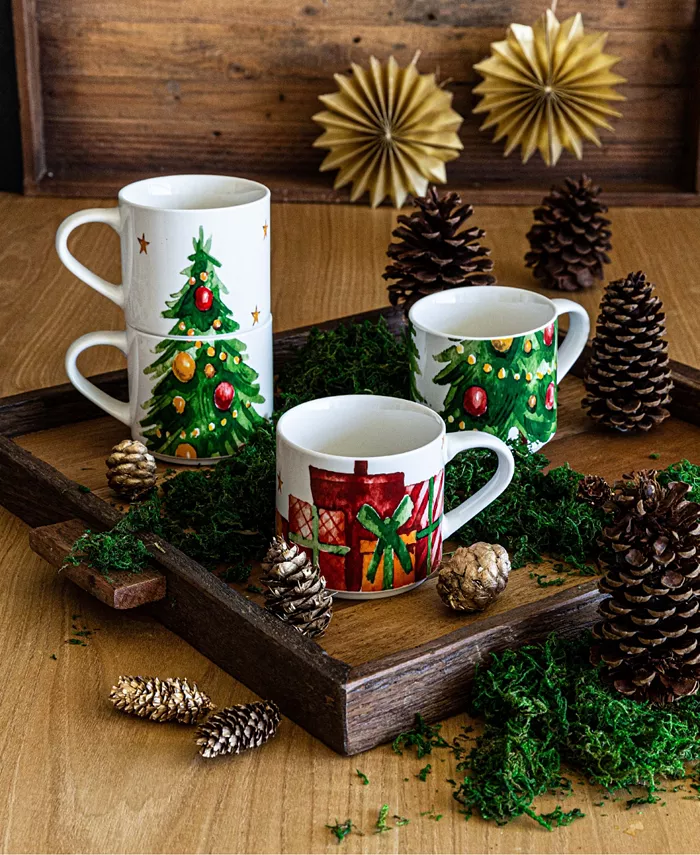 Over and Back Christmas Tree Stackable Mugs Set of 4