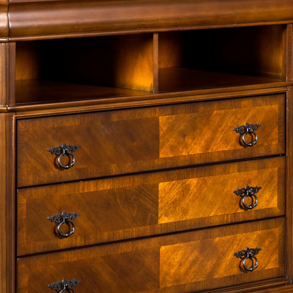 Wooden Media Chest With 3 Drawers And 2 Open Compartments  Cherry Brown   Traditional   Media Cabinets   by VirVentures  Houzz