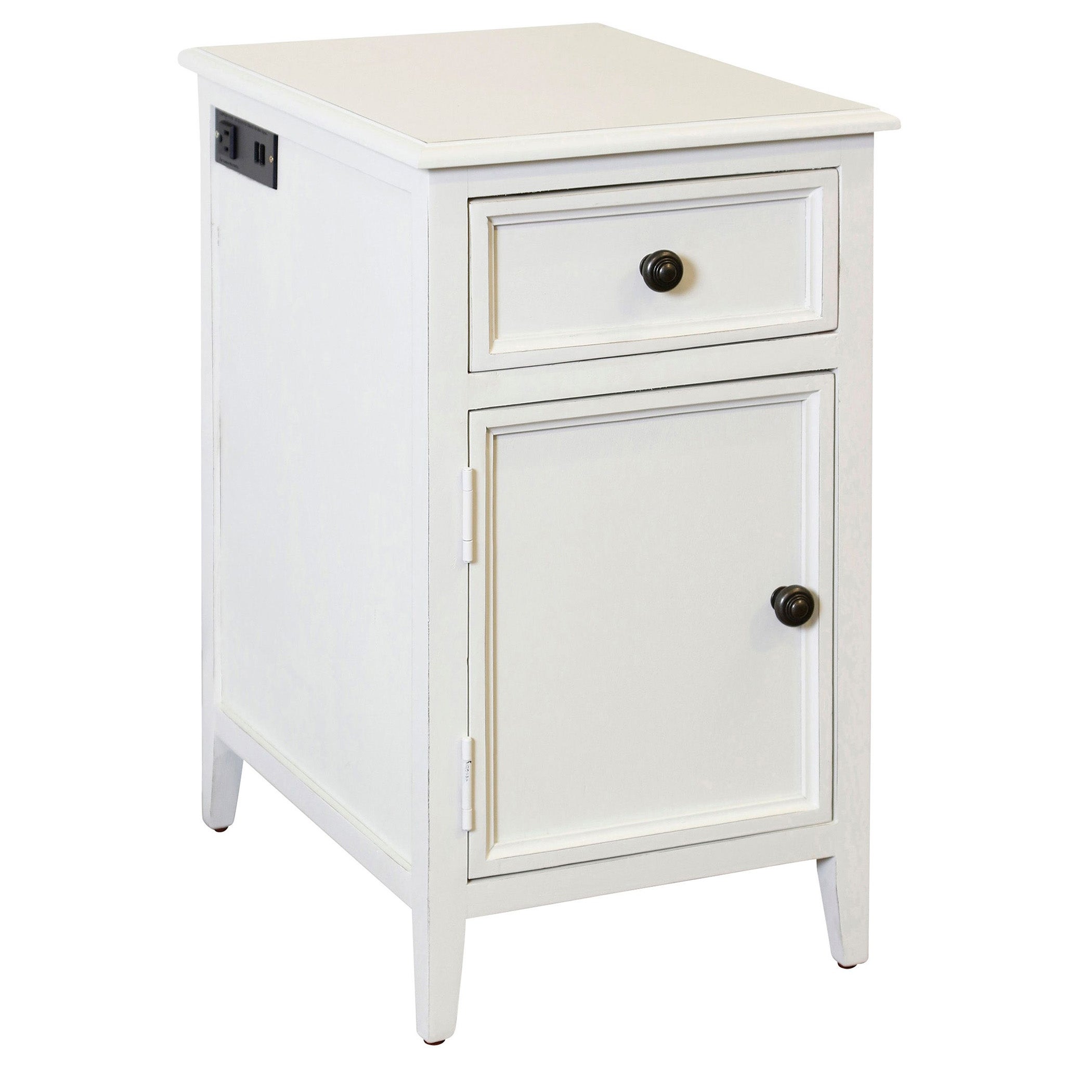 Egg Shell Side Table With Drawer and Cabinet