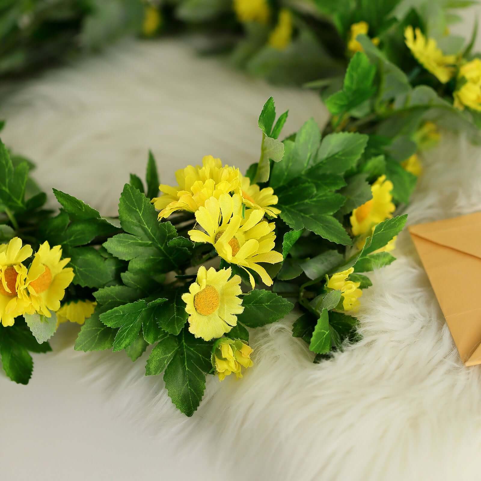 Yellow Artificial Daisy Magnolia Leaf Flower Garland Faux Vine 5.5ft