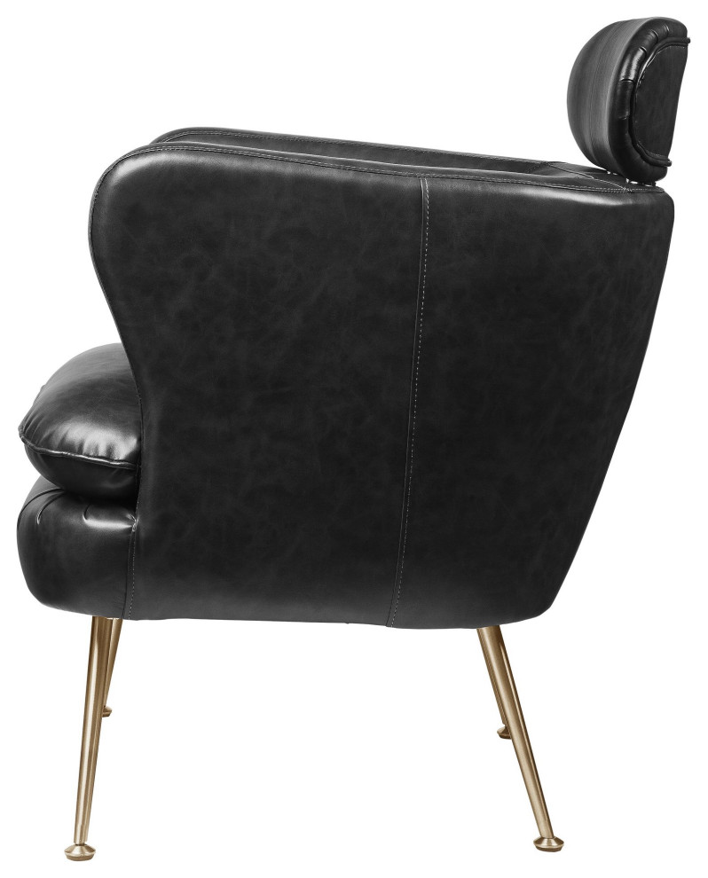 Unique Accent Chair  Gold Legs  Curved PU Leather Seat With Headrest  Dark Gray   Midcentury   Armchairs And Accent Chairs   by Declusia  Houzz