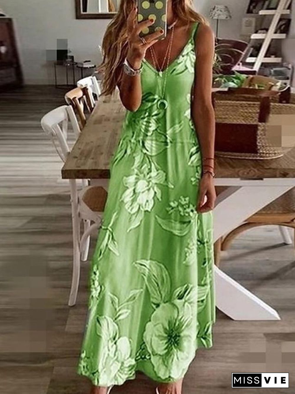 Women's Maxi long Dress - Sleeveless Floral Print Summer V Neck Hot Holiday Beach Slim  Fuchsia Sky Blue Light gray Light Green Light Blue Light Pink S M L XL XXL