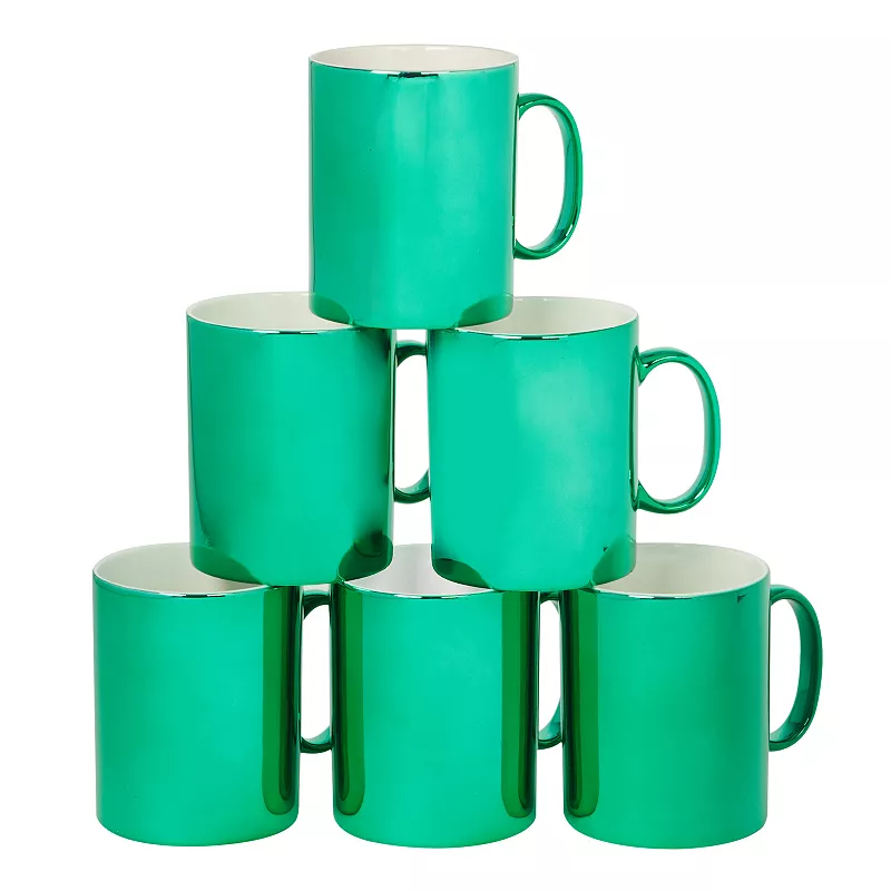 Certified International Set of 6 Holiday Lights Green Mugs