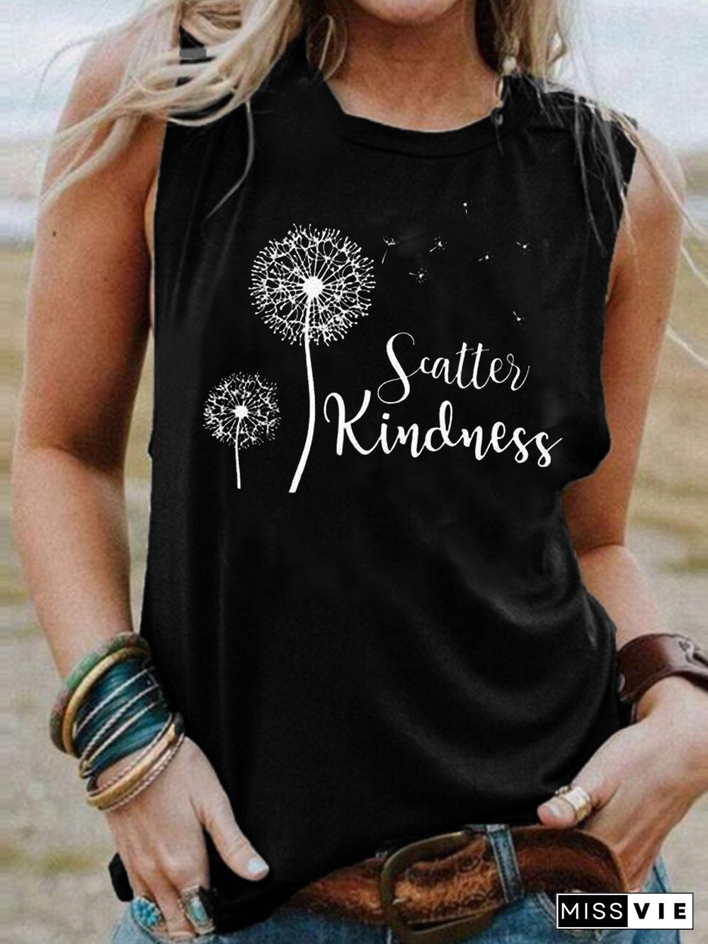 Cotton-Blend Sleeveless Casual T-shirt