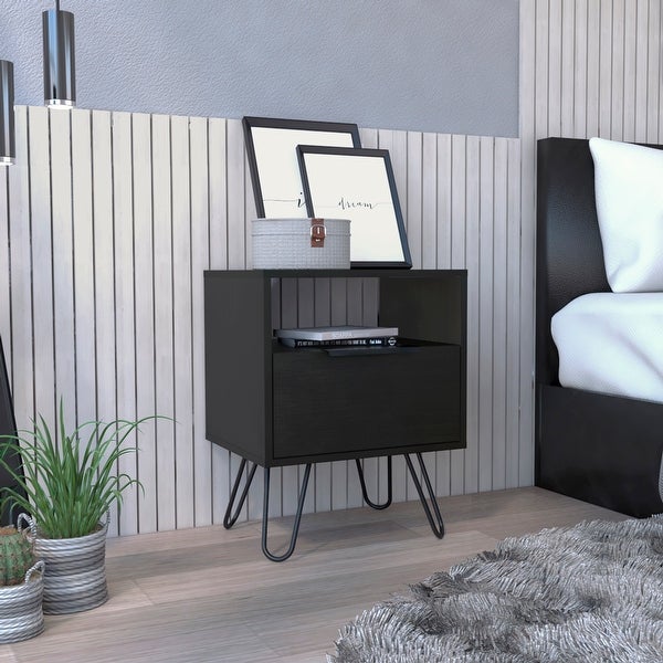 Augusta Nightstand with Drawer， Shelf， and Hairpin Legs - - 35438915