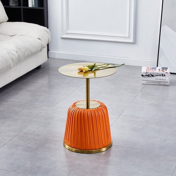 Metal Covered Side Table， Small Sofa Table， Exquisite End Table with Gold Table Top， Living Room Side Table