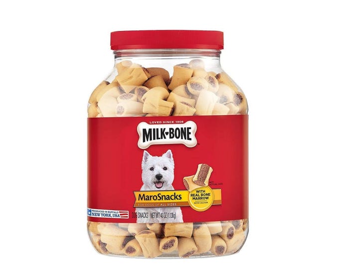 Milk-Bone MaroSnacks Dog Treats with Real Bone Marrow and Calcium， 40 oz. Jar