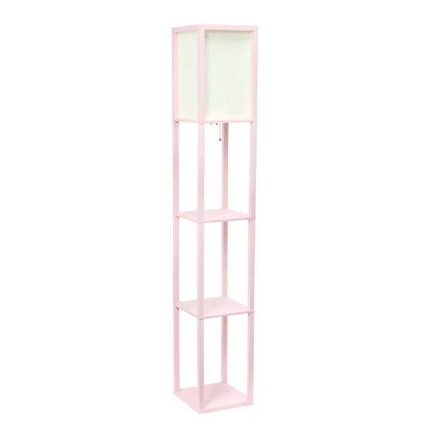 Floor Lamp  Storage Shelf with Linen Shade, Light Pink