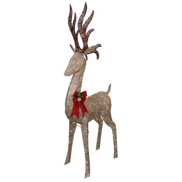 Led Lighted Champagne Deer With Red Bow Outdoor Christmas Decoration