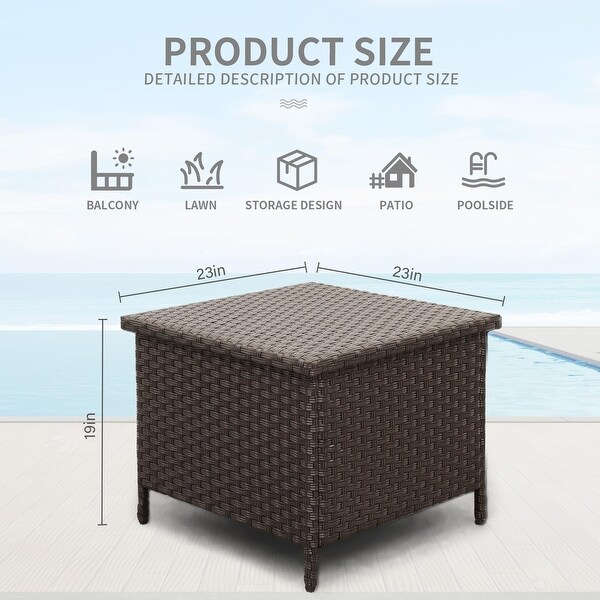 Outdoor PE Wicker Side Table with Storage Patio End Table Resin Rattan Storage Table for Garden Backyard Porch Poolside