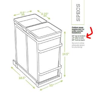 AdirHome 9.5 Gal. Steel In-Cabinet Under-Counter Pull-Out Trash Can with 2 Trash Bins 315-02-SS