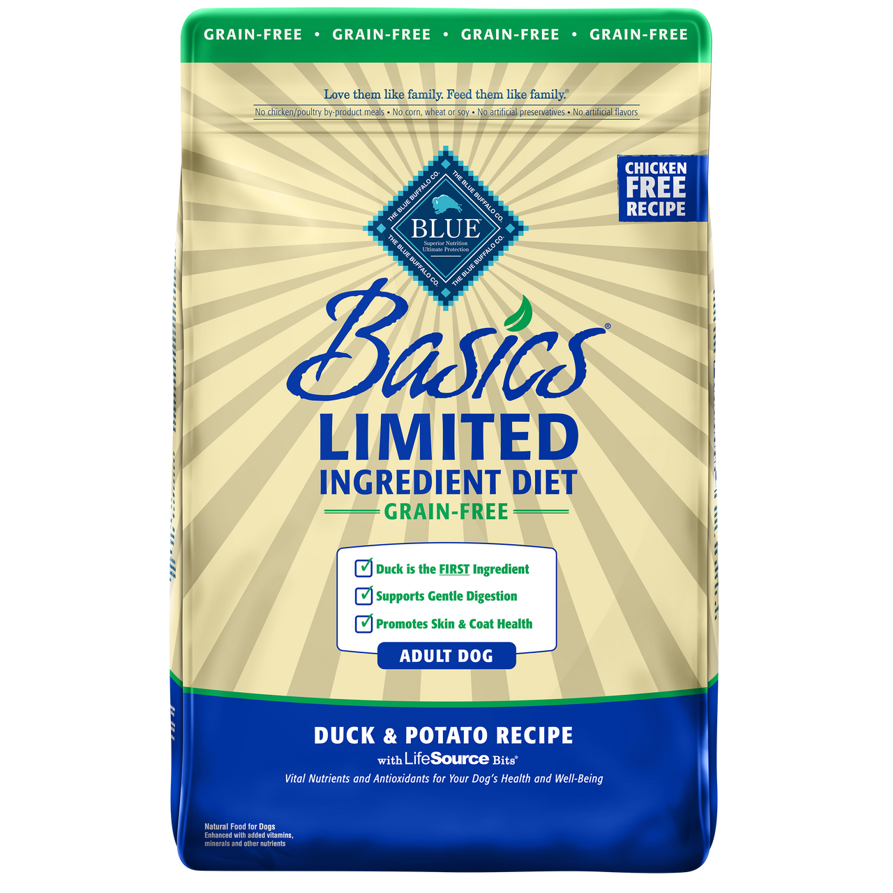 Blue Buffalo Basics Limited Ingredient Grain Free Duck and Potato Recipe Dry Dog Food， 24 Lbs.