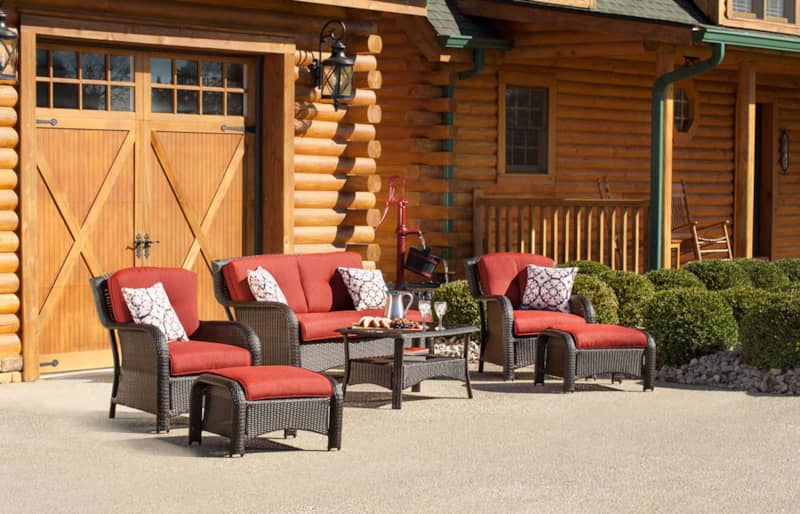 Hanover Strathmere 6-Piece Outdoor Lounge Patio Set In Crimson Red