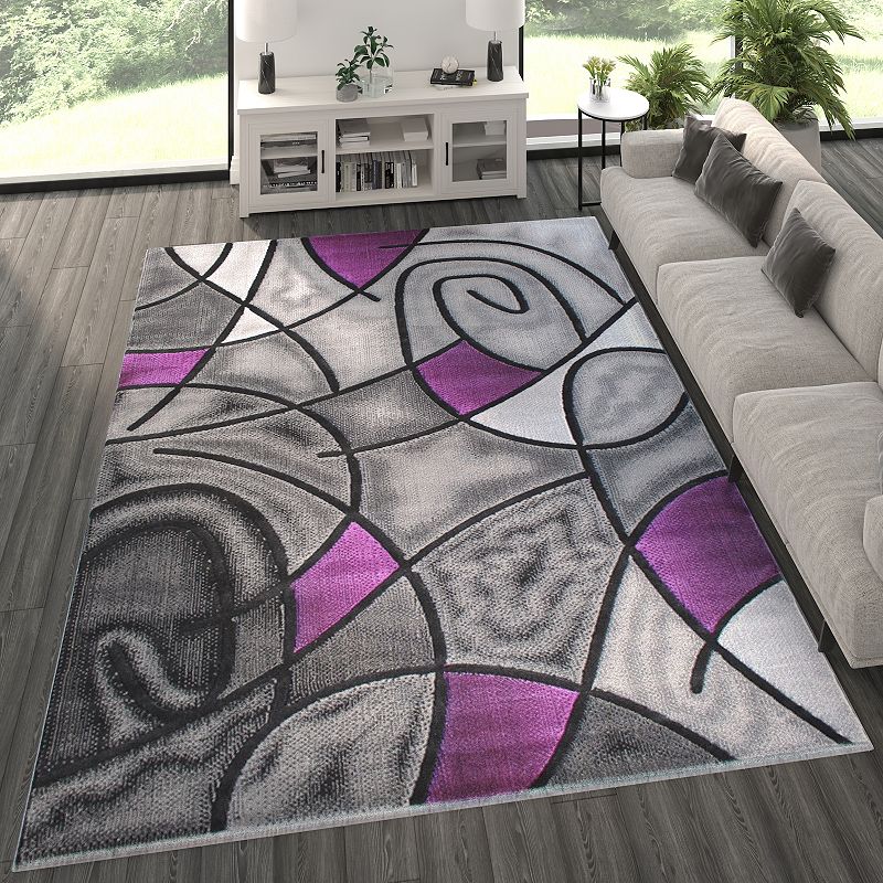 Masada Rugs Masada Rugs Trendz Collection 8'x10' Modern Contemporary Area Rug in Purple， Gray and Black