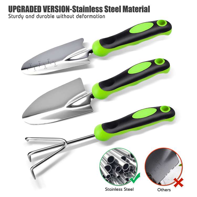 Hand Garden Tools, WeGuard 3 Piece Garden Tool Set, Stainless Steel Heavy Duty Gardening Tools Kit Includes Shovel, Trowel, Rake-Gift for Women