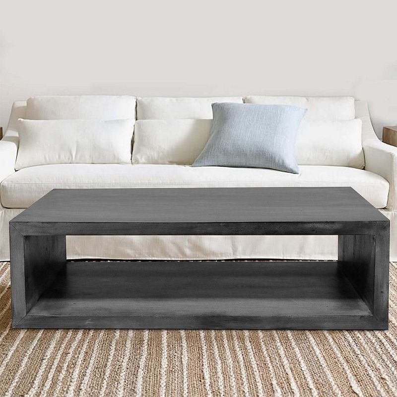 58 Cube Shape Wooden Coffee Table with Open Bottom Shelf， Charcoal Gray