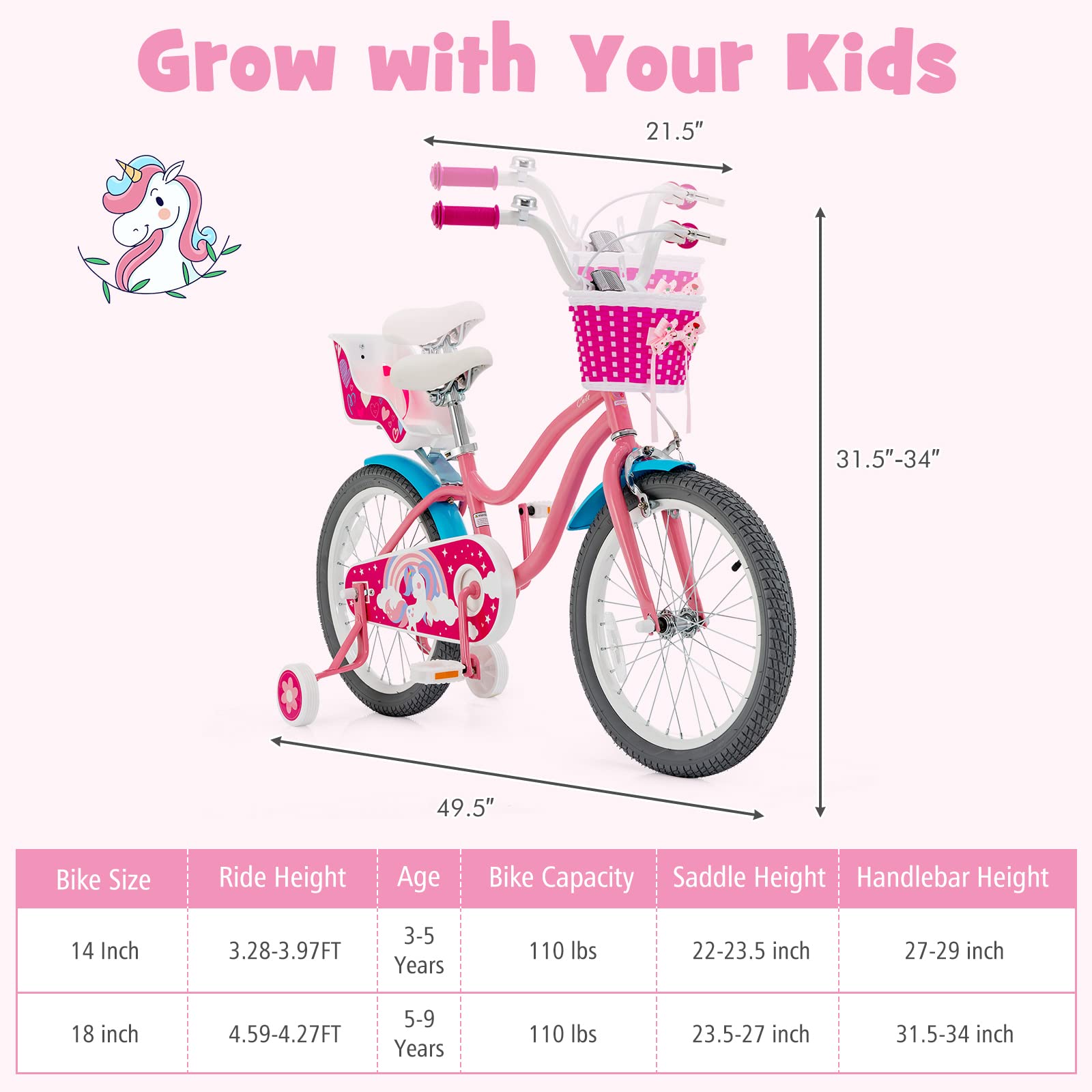 Costzon Kids Bike 18 Inch w/Removable Training Wheels, Adjustable Seat, Steel Frame, Kids Bicycle