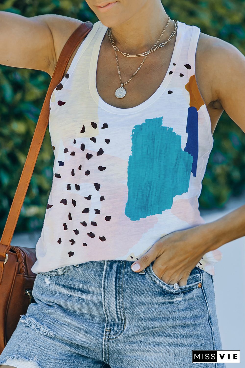 Multicolor Mixed Abstract Print Racerback Tank Top