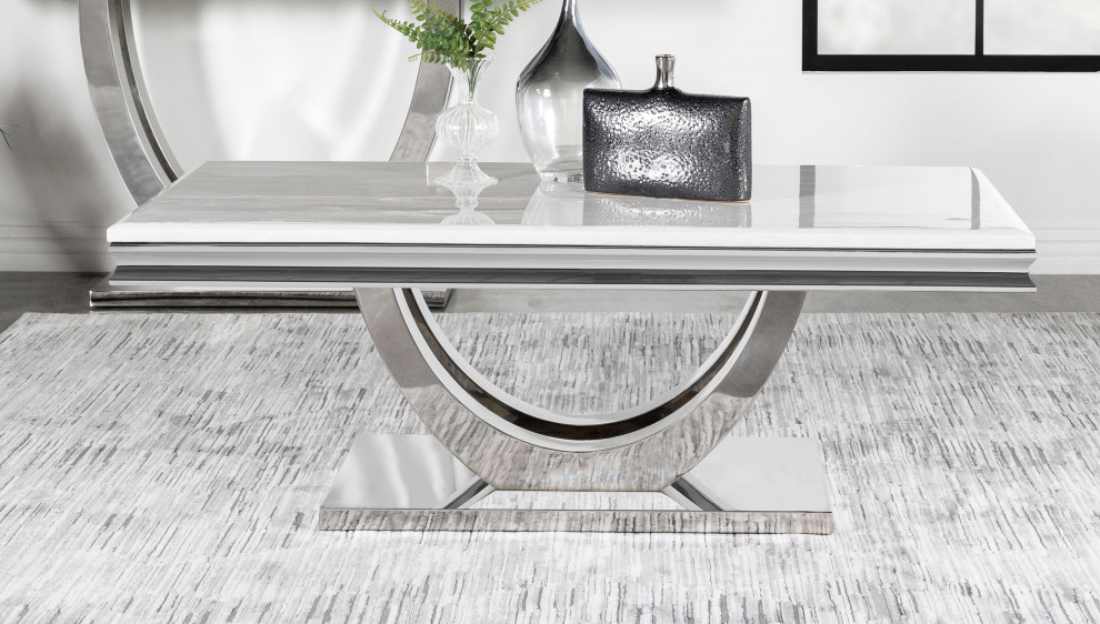 Kerwin U base Rectangle Coffee Table White and Chrome   Modern   Coffee Tables   by Modon  Houzz