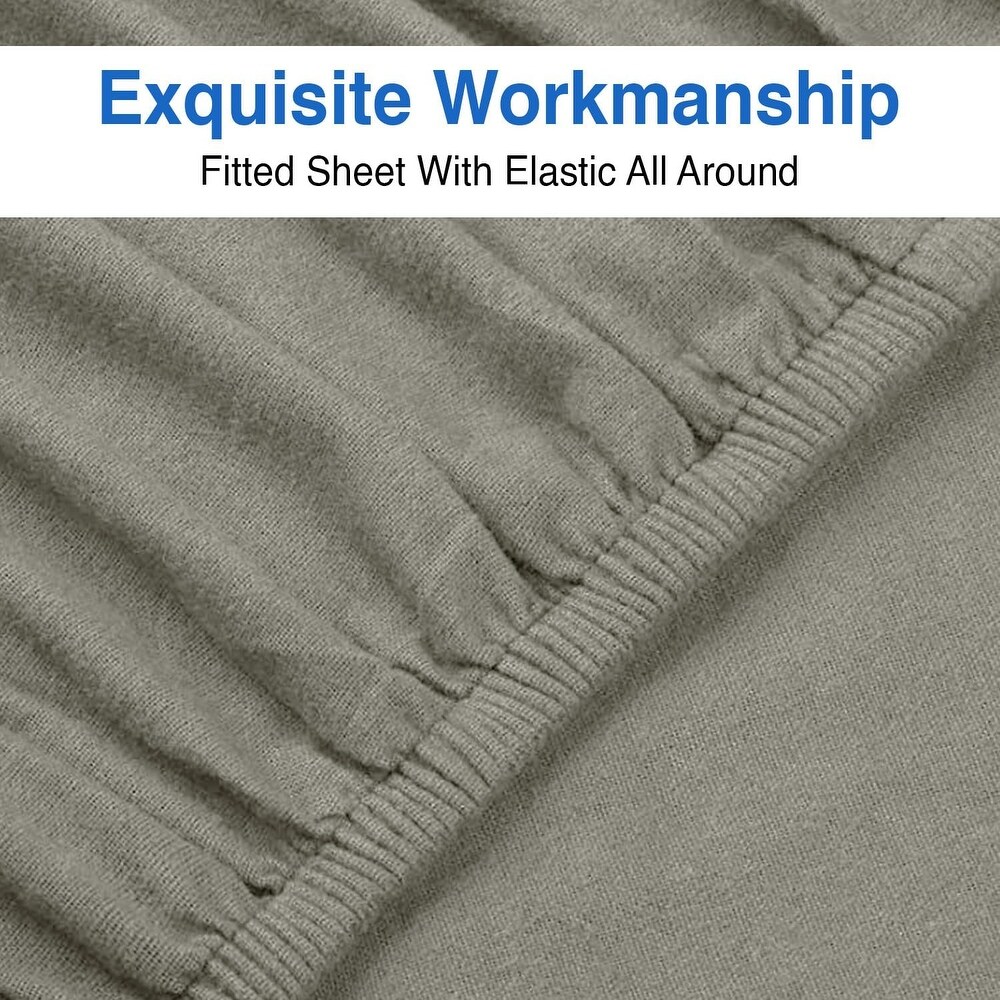 Flannel Sheet Set with Bonus 2 Pillowcase Extra 100 Percent Cotton Double Brushed   170 GSM Heavyweight  Deep Pockets